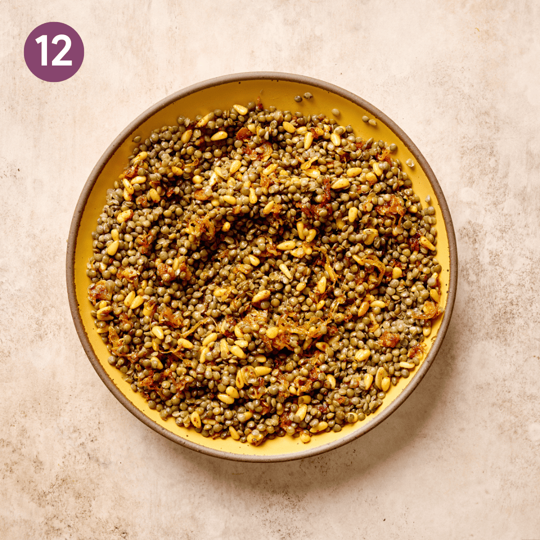 Cooked pine nut mixture in the pan.